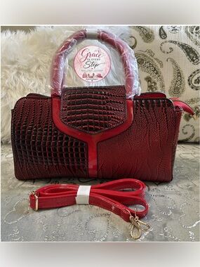 NWT Vyrmax Ruby Croc-Embossed Professional Work Satchel with Detachable Strap